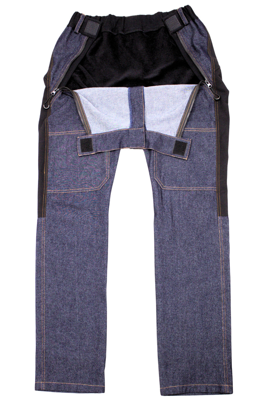 Rollstuhlgerechte Jeans für Herren mit heruntergelassener Vorderseite, 100 % Baumwolle