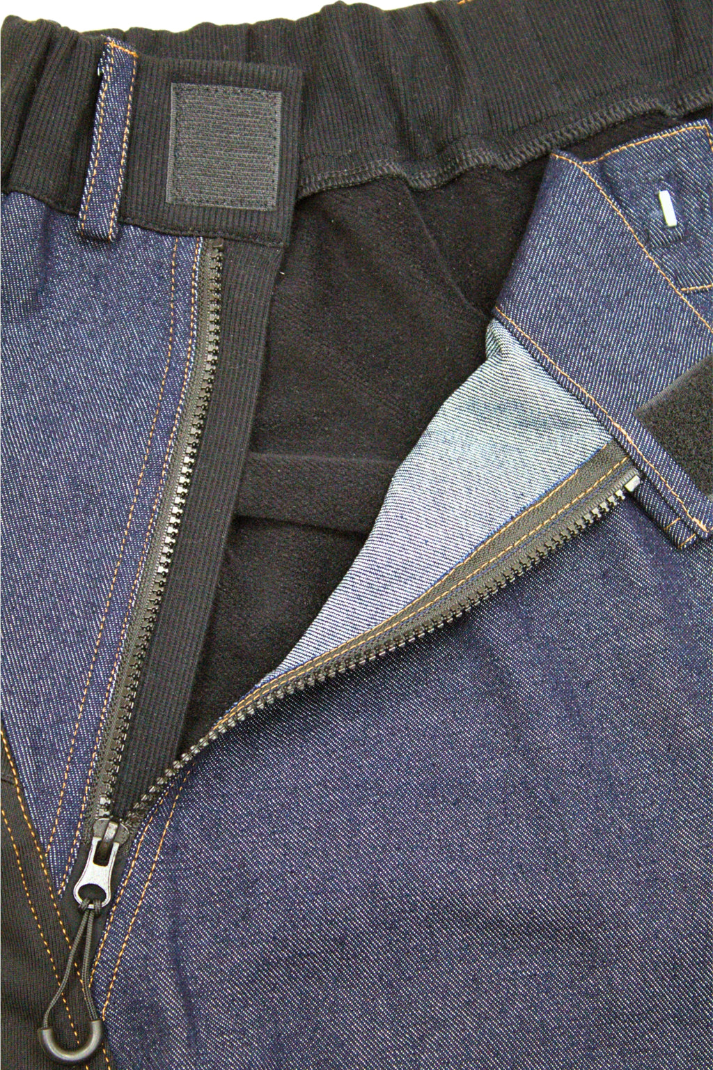 Rollstuhlgerechte Jeans für Herren mit heruntergelassener Vorderseite, 100 % Baumwolle